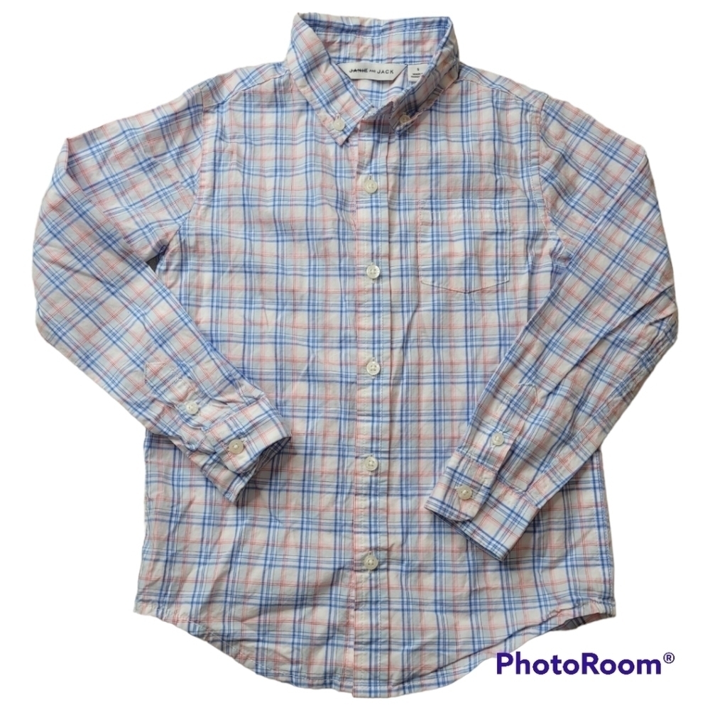 Janie and Jack Boys 5 Blue Red Plaid Button Down